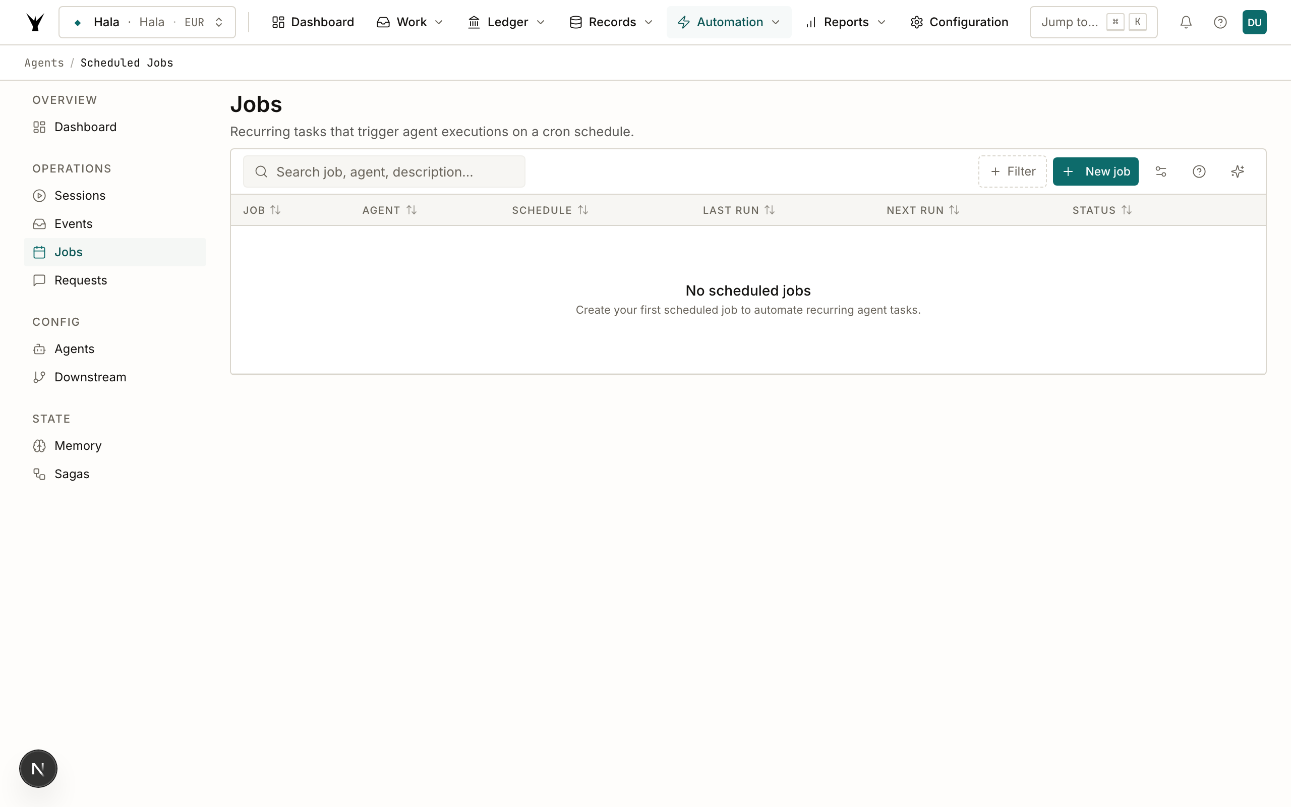 Scheduled jobs list showing active cron triggers with next run times and last run status
